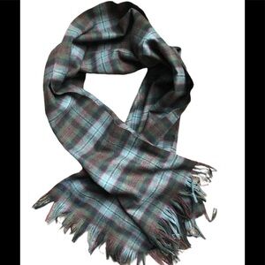 Pendleton 100% Virgin Wool Green/Red Tartan Plaid Scarf W/ Fringe Warm Winter